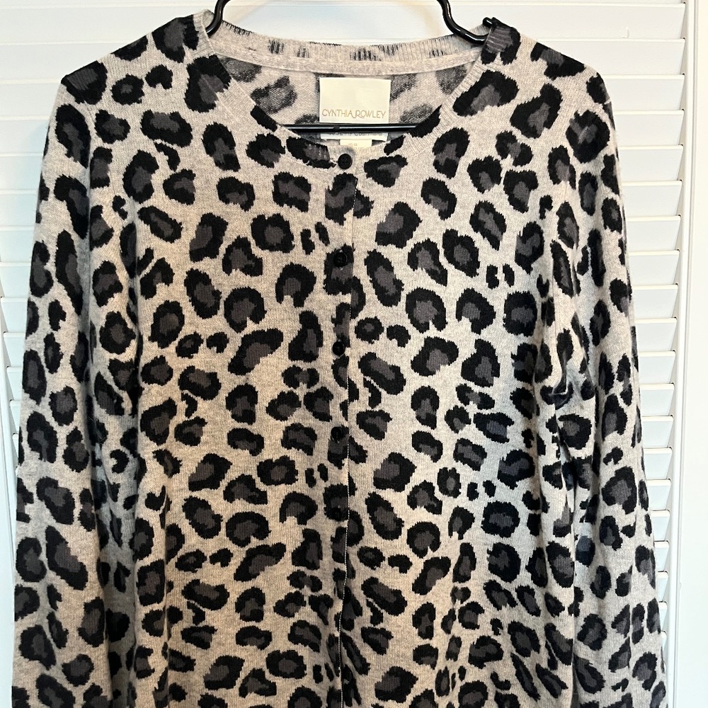 Cashmere lepoard print cardigan sweater